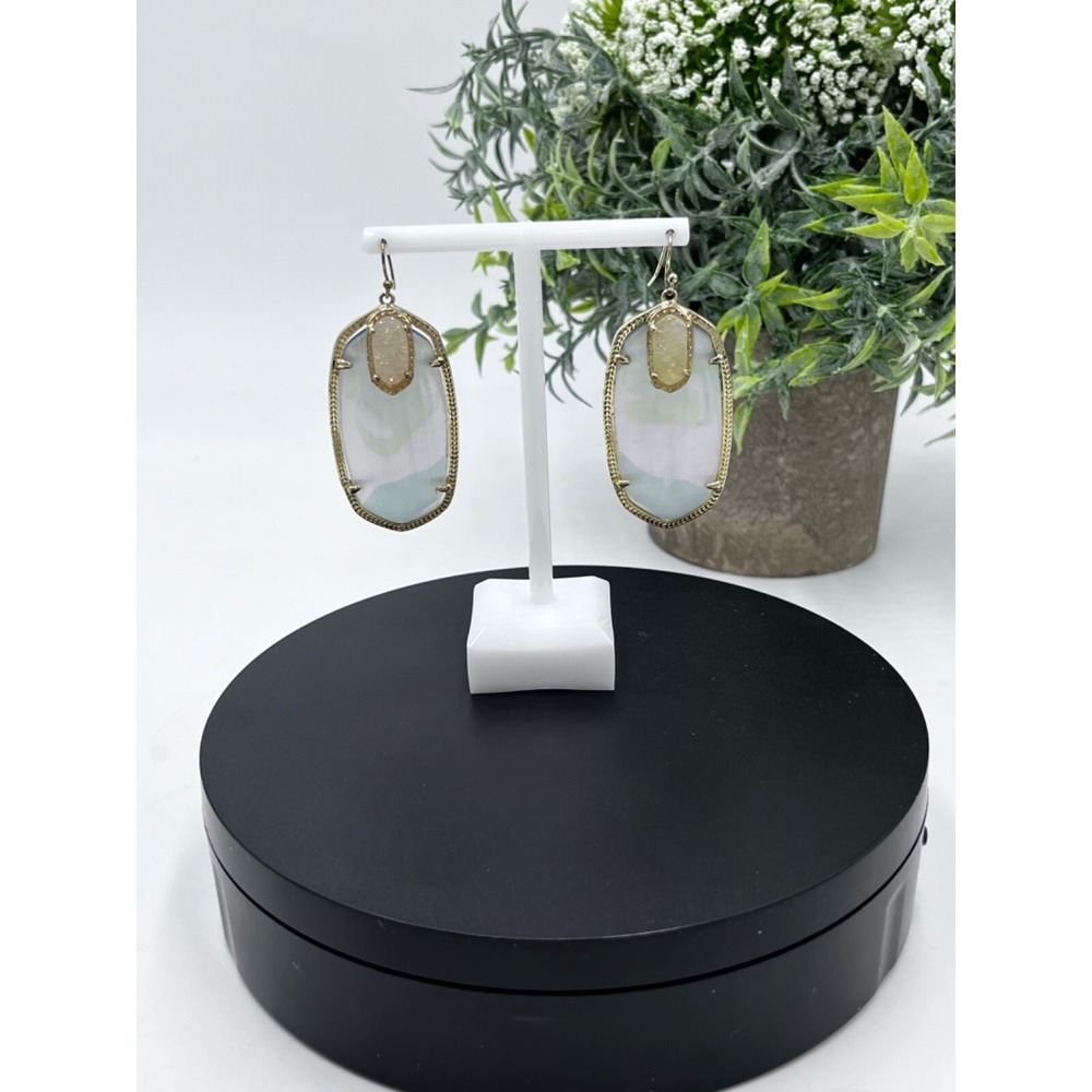 Kendra Scott‎ Emmy with faceted opalite/iridescent druzy gold hardware Earrings